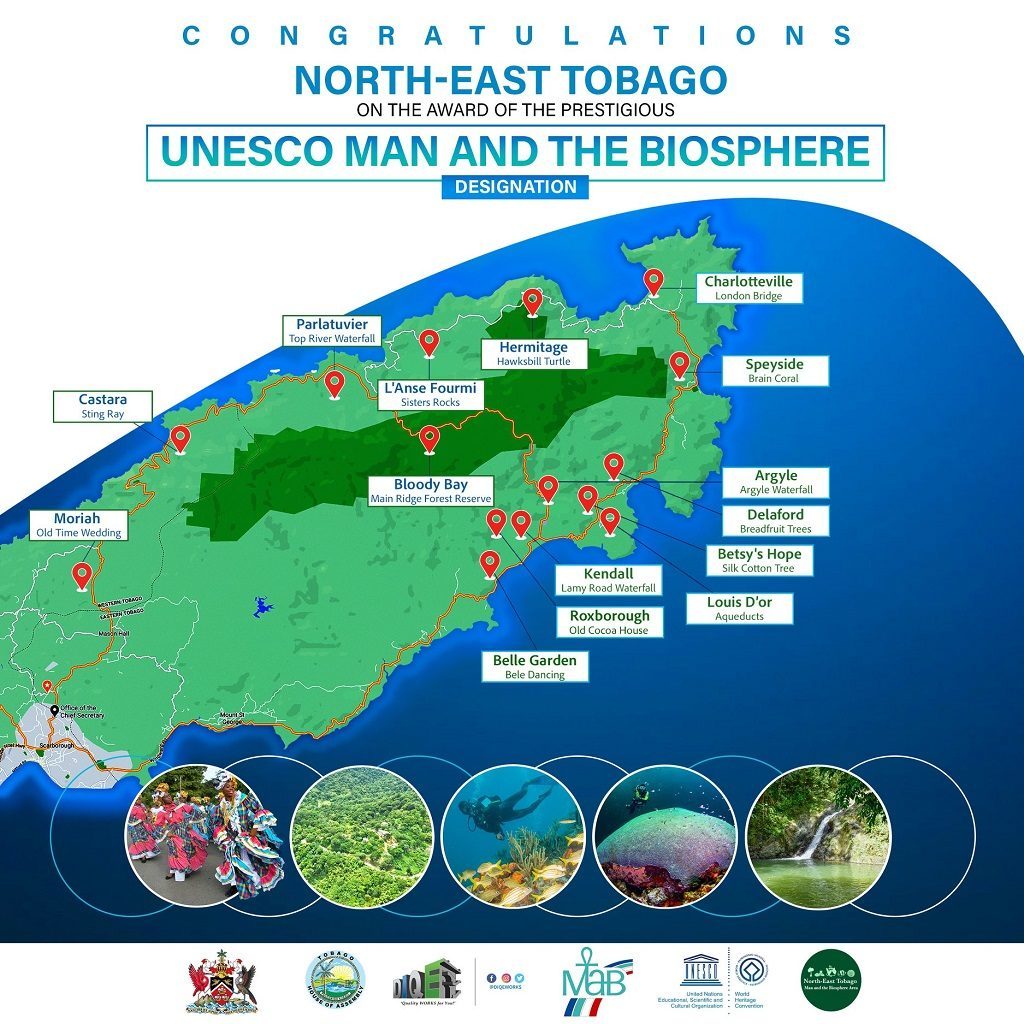 Map showing Northeast Tobago, which was named a UNESCO biosphere reserve in October, 2021