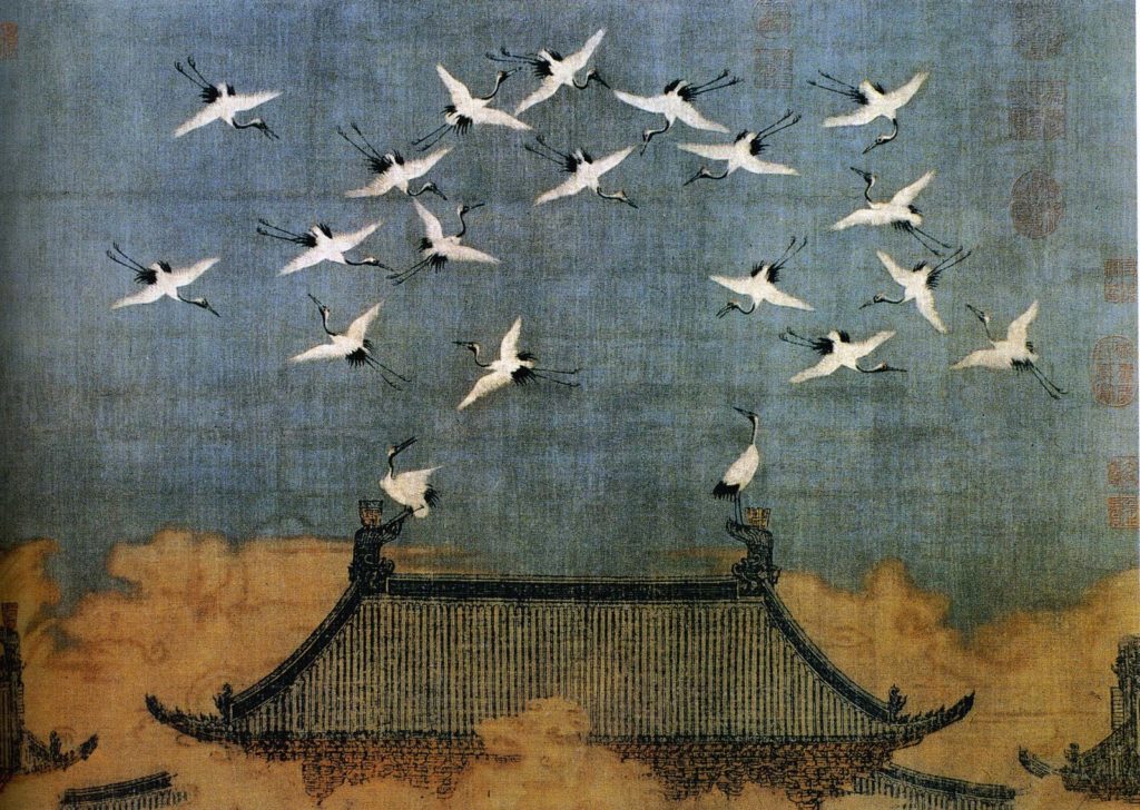 the crane family is regal, here appearing in Emperor Huizong's Palace